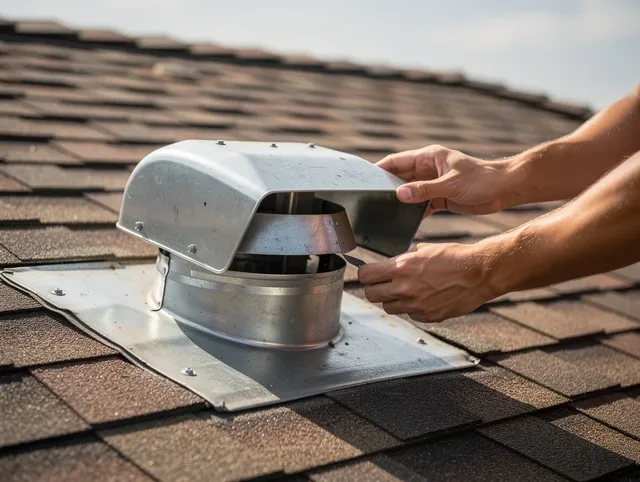 East Windsor Dryer Vent Cleaning certified technician safely cleaning a roof-mounted dryer vent in East Windsor