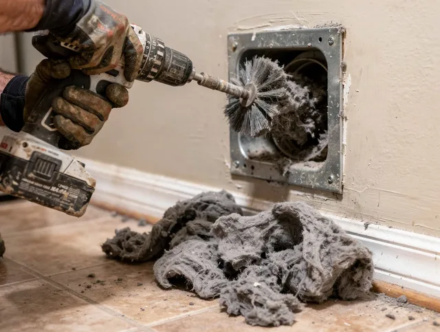 Certified East Windsor Dryer Vent Cleaning technician performing dryer vent cleaning in East Windsor